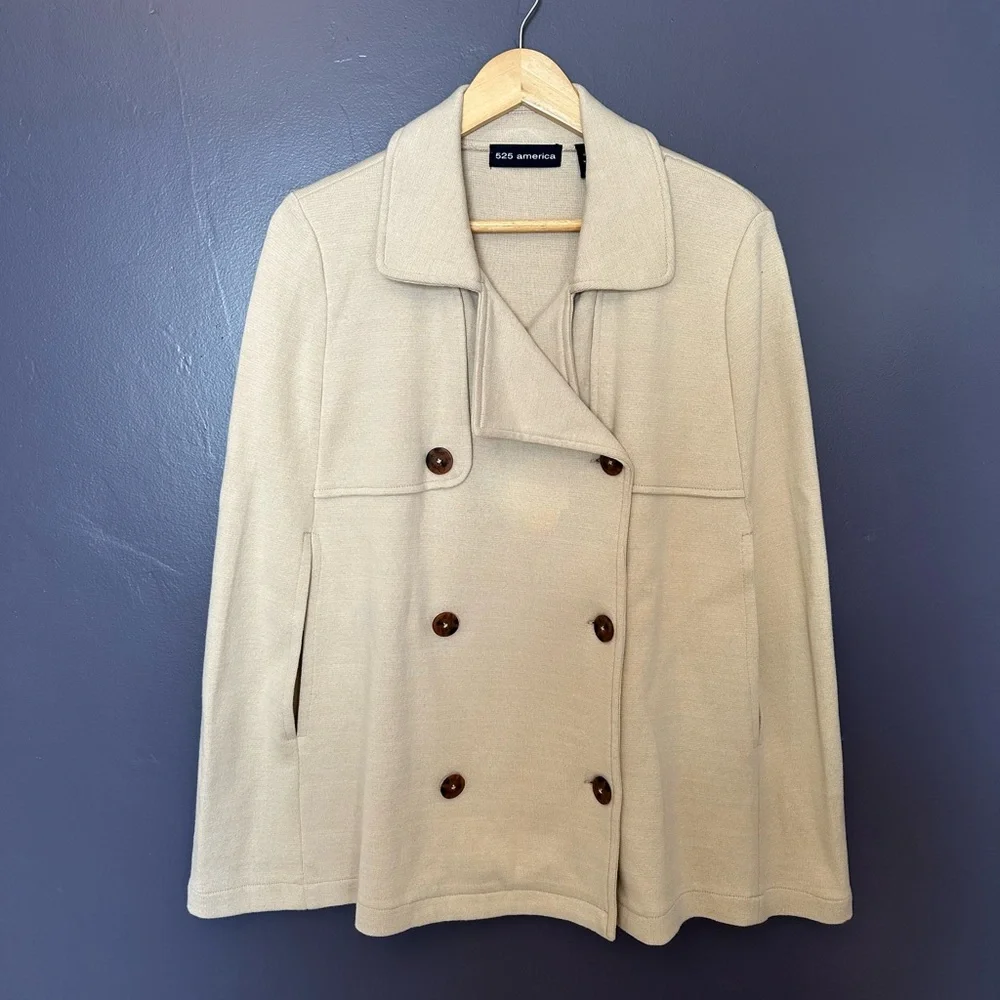 525 AMERICA 100% Cotton Knit Double Breasted Capelet Poncho EUC One Size